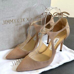 JIMMY CHOO Suede Ankle Strap Pumps Ballet Pink